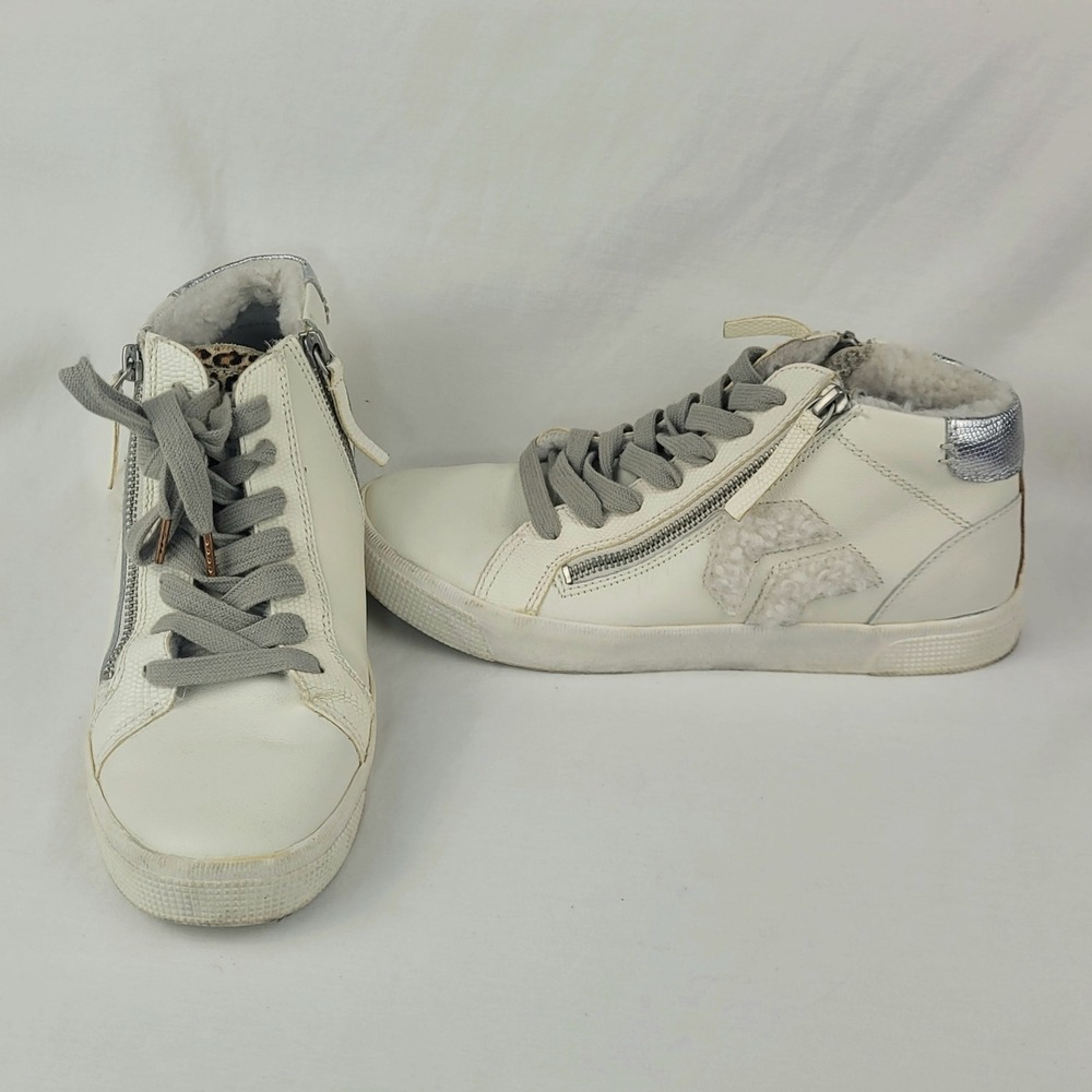 Dolce Vita Womens White Leather Faux Fur Lined High Top Sneakers Size 8